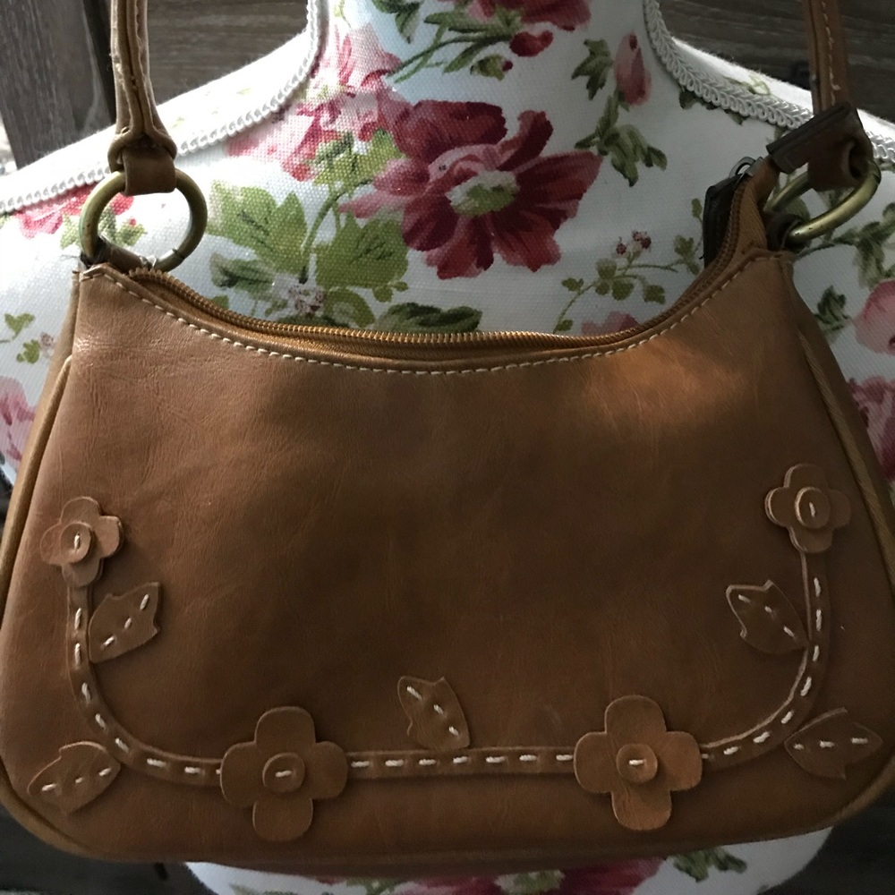 LAST CHANCE!!! Tan handbag with flower stitching